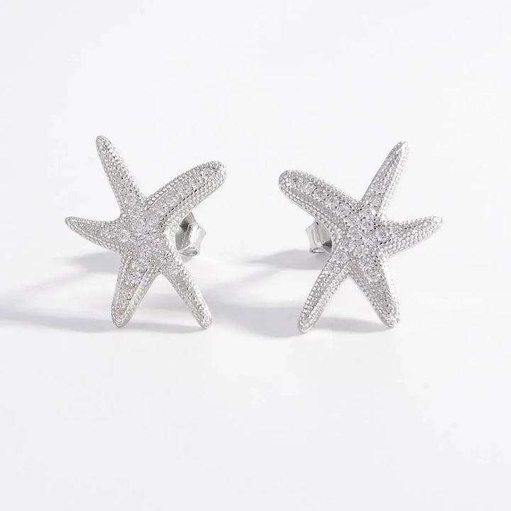 LOVCIA Platinum-Plated Sterling Silver Starfish Earrings with Inlaid Zircon for Women