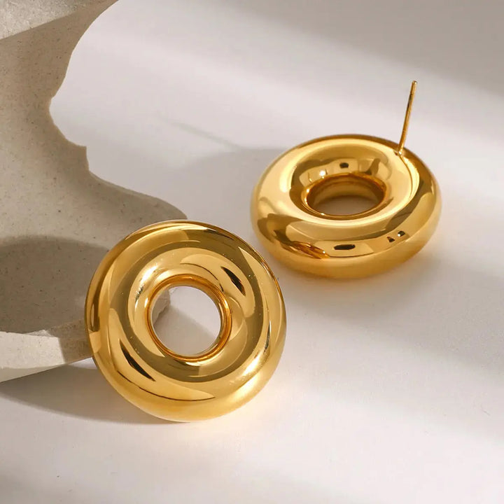 LOVCIA Golden-Plated Stainless Steel Circle Earrings for Women