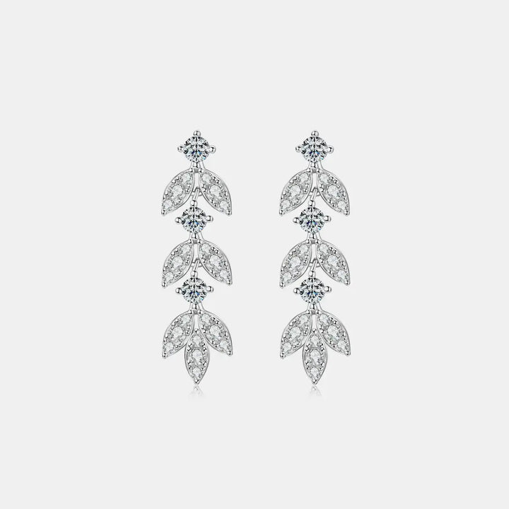 LOVCIA Moissanite Leaf Drop Earrings in Platinum-Plated Sterling Silver for Women