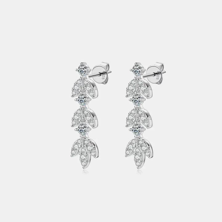 LOVCIA Moissanite Leaf Drop Earrings in Platinum-Plated Sterling Silver for Women