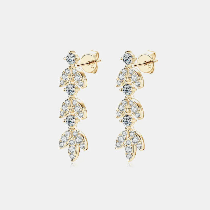 LOVCIA Moissanite Leaf Drop Earrings in Platinum-Plated Sterling Silver for Women