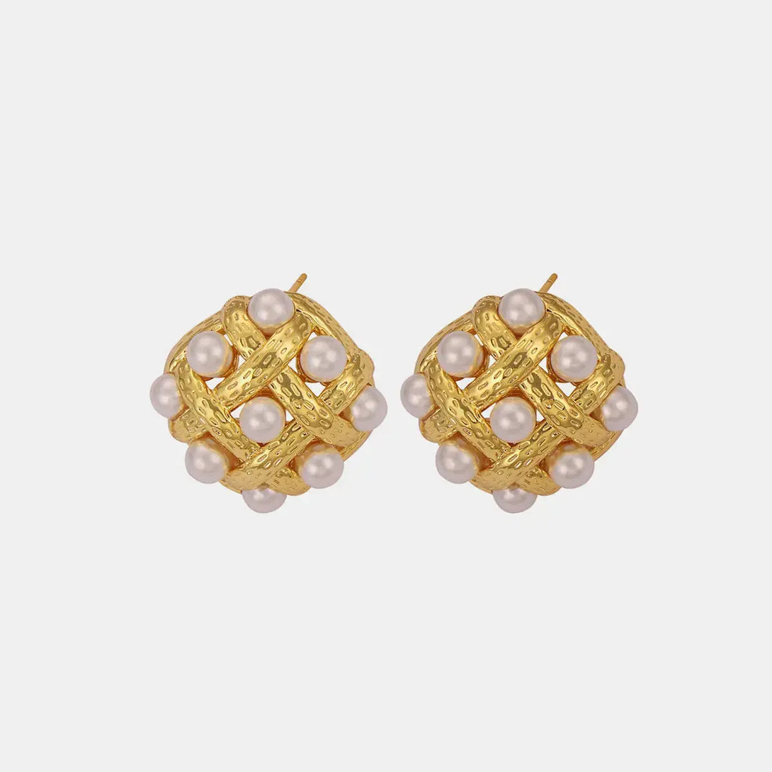 LOVCIA Elegant Shell Pearl and Copper Stud Earrings for Women