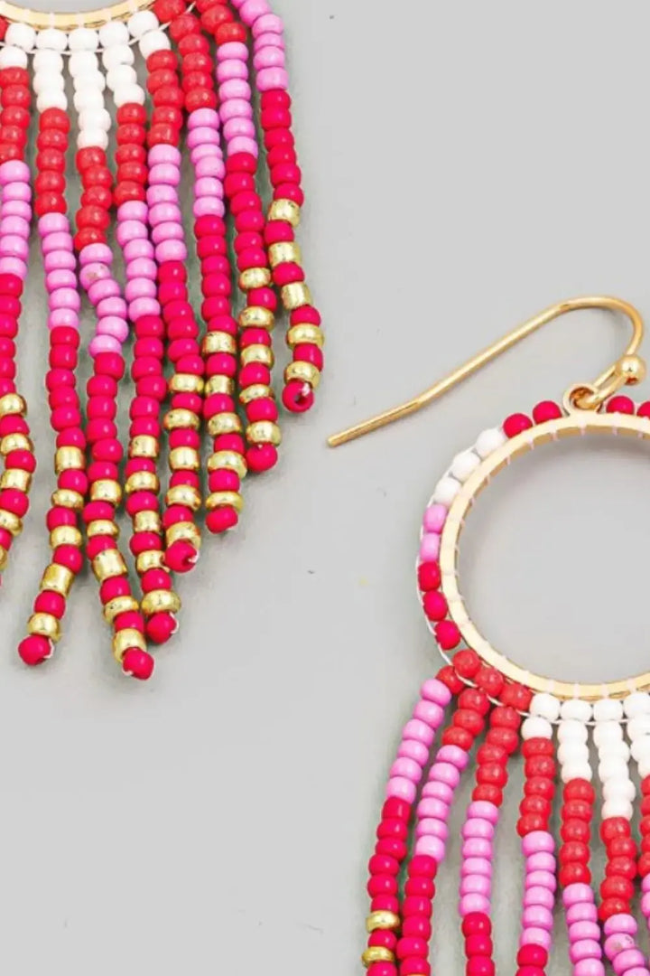 LOVCIA Boho Chic Circle Cutout Beaded Fringe Earrings for Women