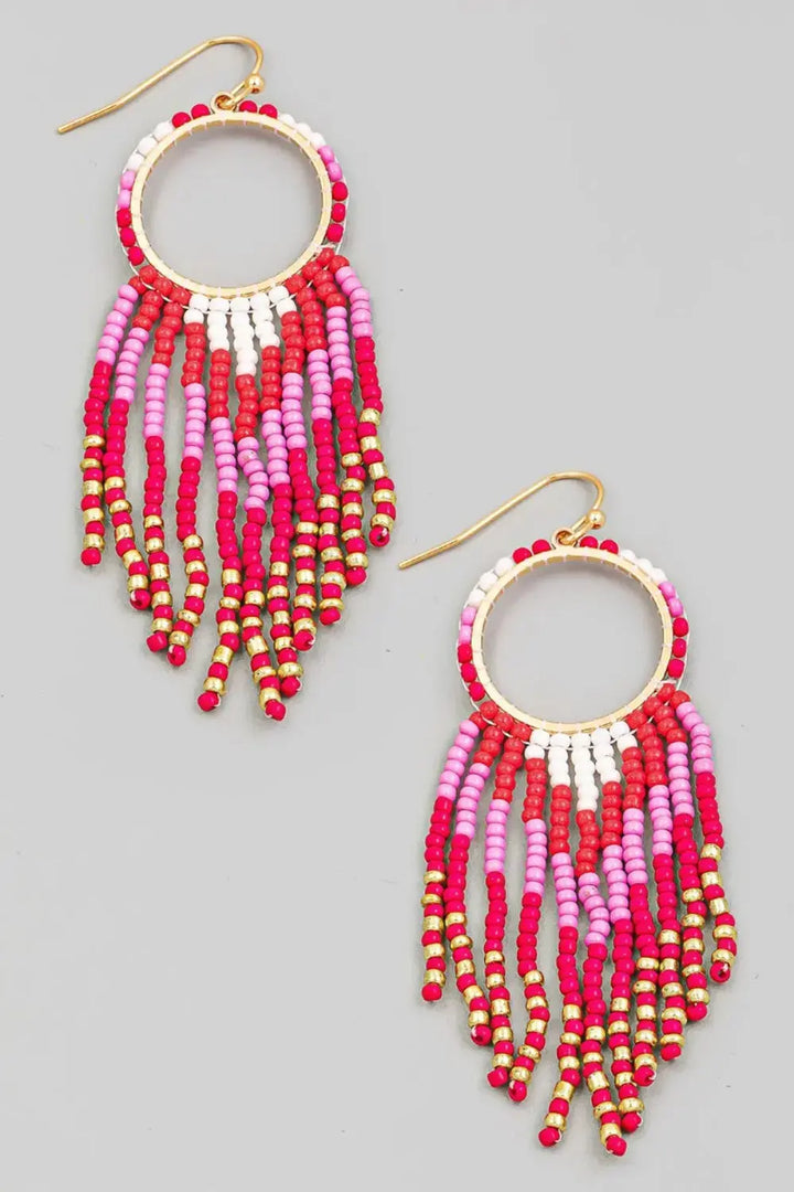 LOVCIA Boho Chic Circle Cutout Beaded Fringe Earrings for Women