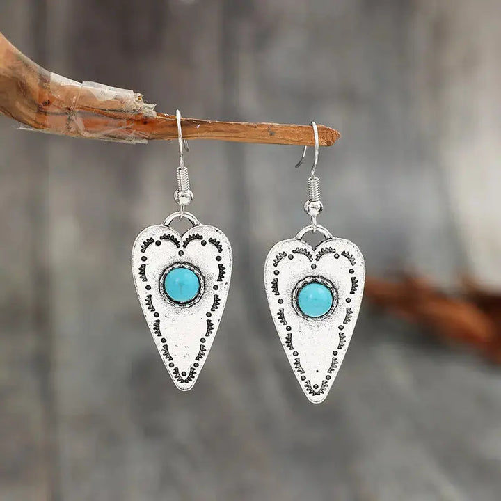 LOVCIA Turquoise Alloy Heart Drop Earrings for Women