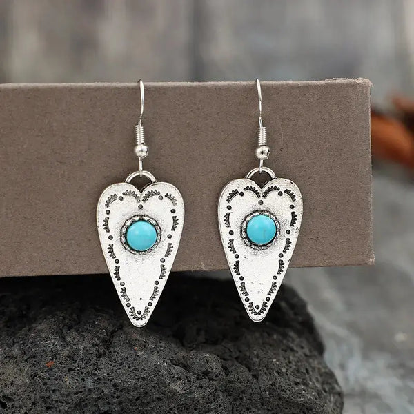 LOVCIA Turquoise Alloy Heart Drop Earrings for Women