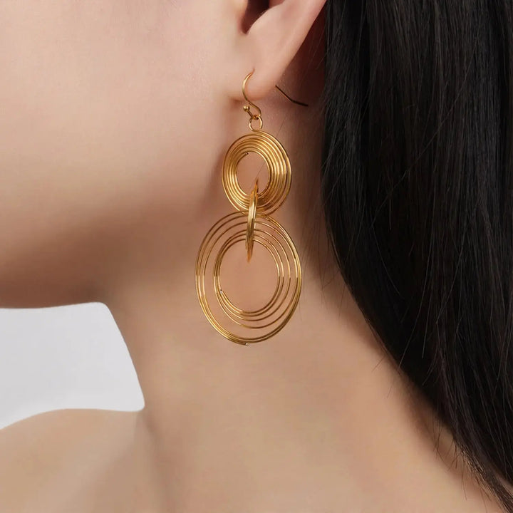 LOVCIA Elegant Gold-Plated Titanium Steel Layered Hoop Earrings for Women