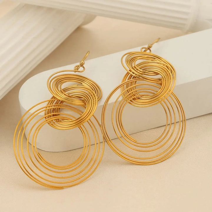 LOVCIA Elegant Gold-Plated Titanium Steel Layered Hoop Earrings for Women