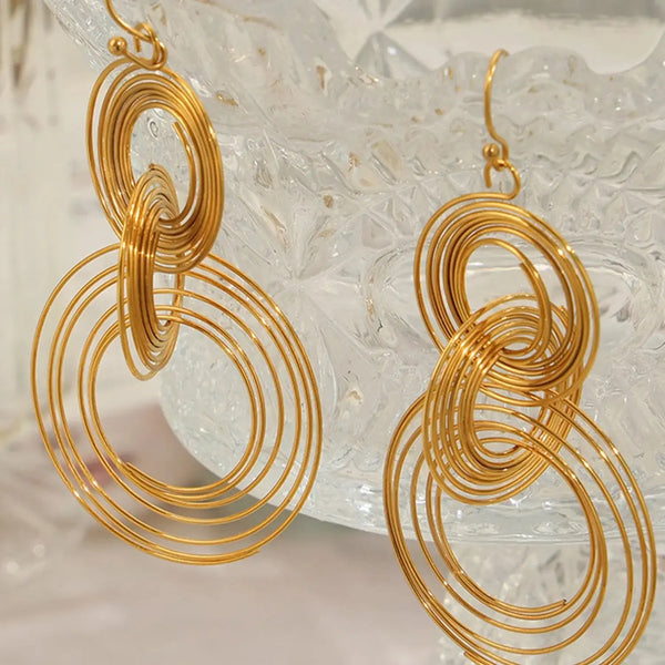 LOVCIA Elegant Gold-Plated Titanium Steel Layered Hoop Earrings for Women