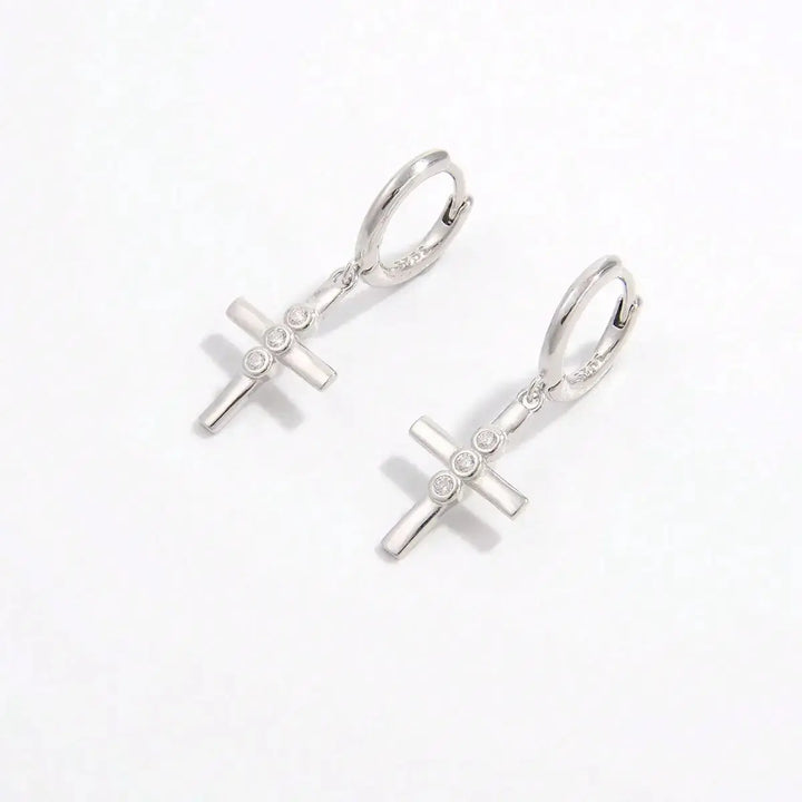 LOVCIA Elegant Platinum-Plated Zircon Cross Earrings - 925 Sterling Silver for Women