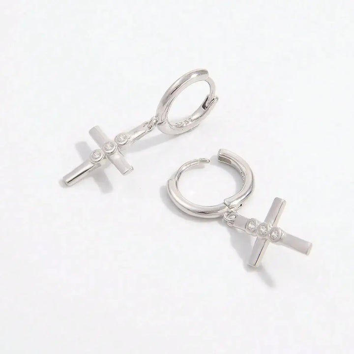 LOVCIA Elegant Platinum-Plated Zircon Cross Earrings - 925 Sterling Silver for Women