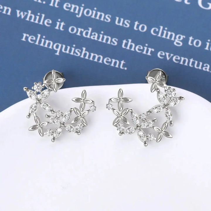 LOVCIA Elegant 925 Sterling Silver Moissanite Clover Earrings for Women