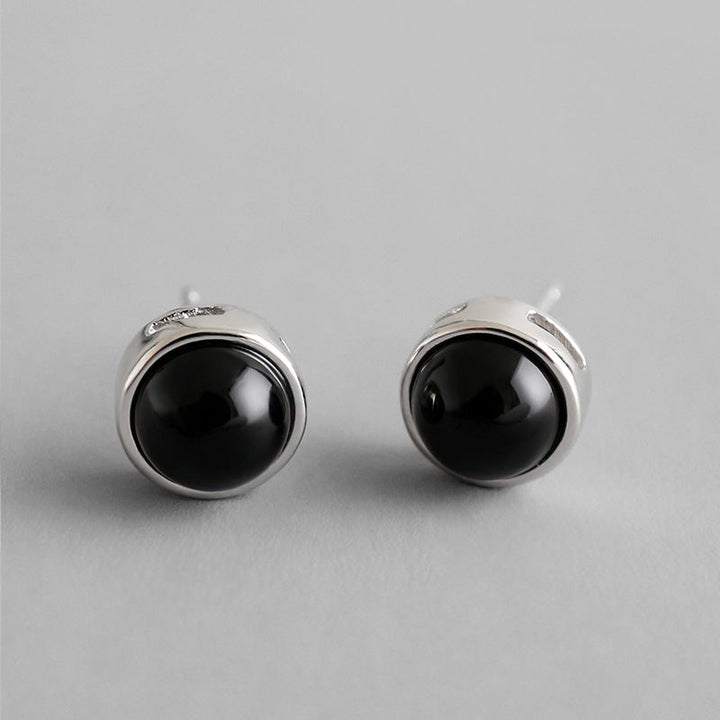 LOVCIA Natural Agate 925 Sterling Silver Round Stud Earrings for Women