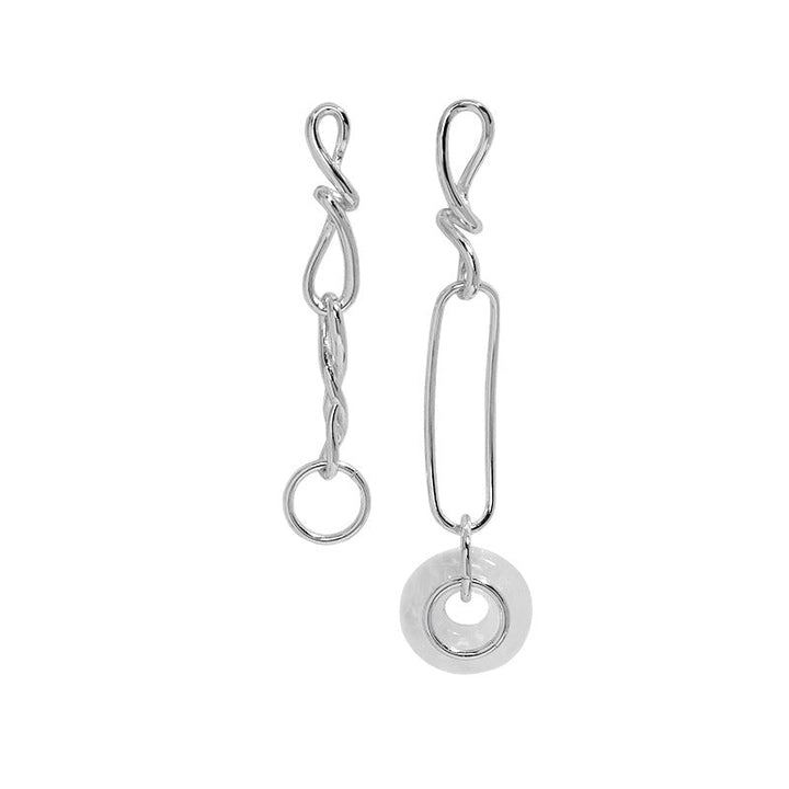 LOVCIA Natural Crystal Dangling Earrings for Women with Asymmetrical Hollow Twisted Chain in 925 Sterling Silver