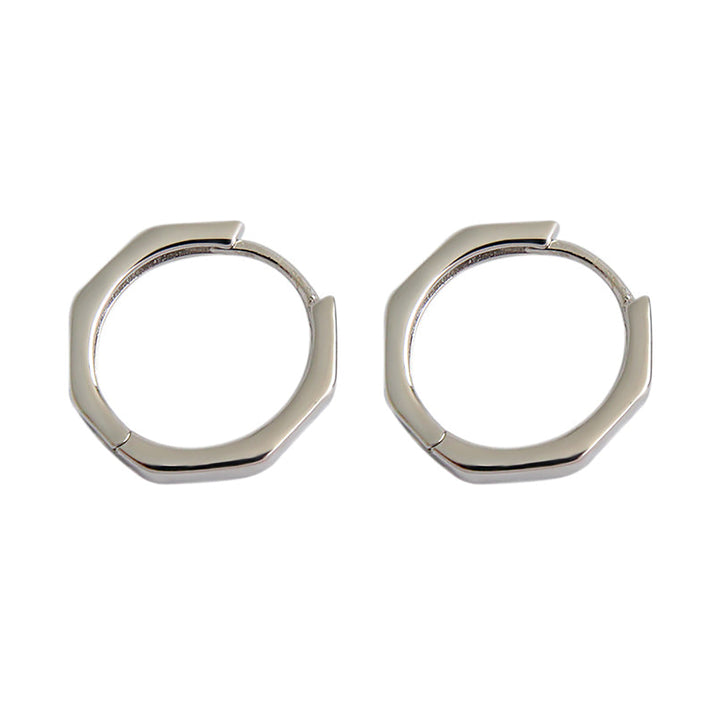 LOVCIA Sterling Silver 925 Geometric Octagonal Hoop Earrings for Women with Rhodium/Black Gold Plating - LOVCIA