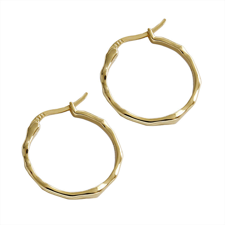 LOVCIA Elegant Irregular Circle 925 Sterling Silver Hoop Earrings for Women with 18K Gold/Rhodium Plating - LOVCIA