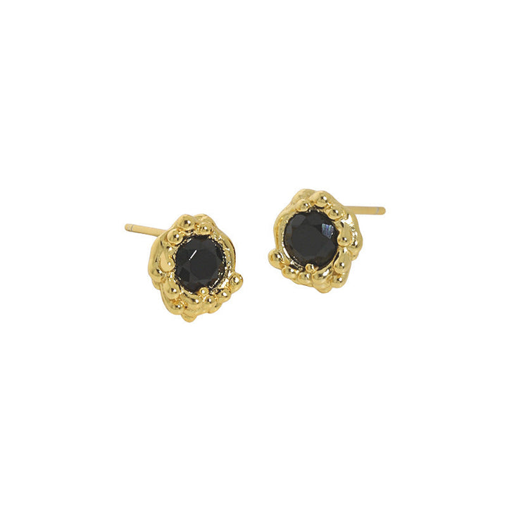 LOVCIA Elegant Black CZ Flower Bud 925 Sterling Silver Stud Earrings for Women