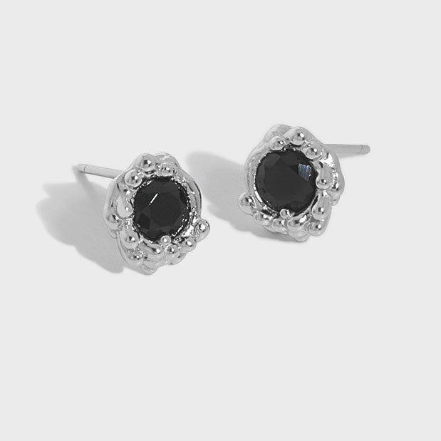 LOVCIA Elegant Black CZ Flower Bud 925 Sterling Silver Stud Earrings for Women