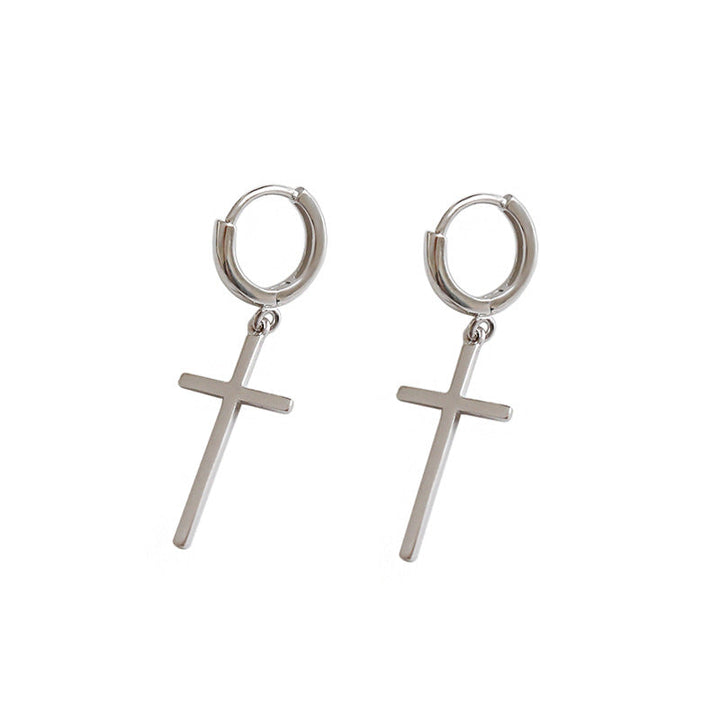 LOVCIA Elegant Cross Design 925 Sterling Silver Hoop Earrings for Women