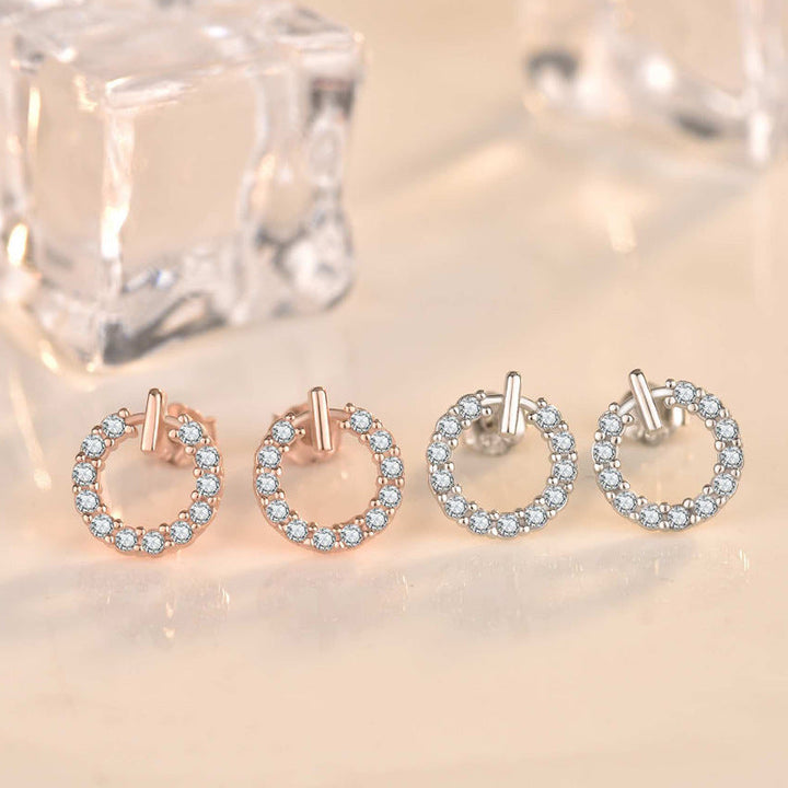 LOVCIA Sterling Silver Geometric Round Cubic Zirconia Stud Earrings for Women