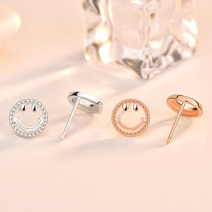 LOVCIA Charming Mini Smile Face Rose Gold 925 Sterling Silver Stud Earrings for Women