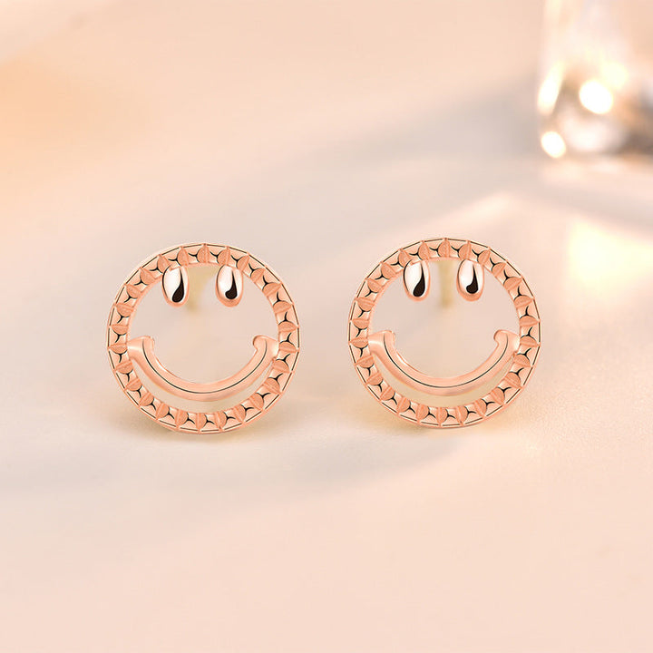 LOVCIA Charming Mini Smile Face Rose Gold 925 Sterling Silver Stud Earrings for Women