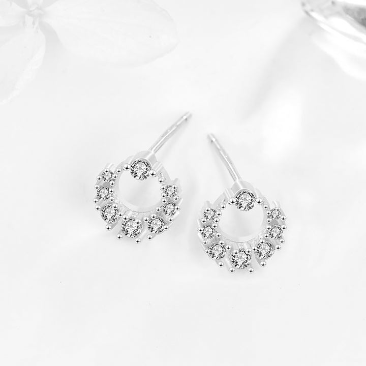 LOVCIA Elegant CZ Mini Garland Circle 925 Sterling Silver Stud Earrings for Women - LOVCIA