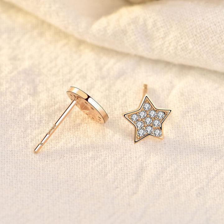 LOVCIA Asymmetric Sterling Silver Star Stud Earrings for Women with Cubic Zirconia