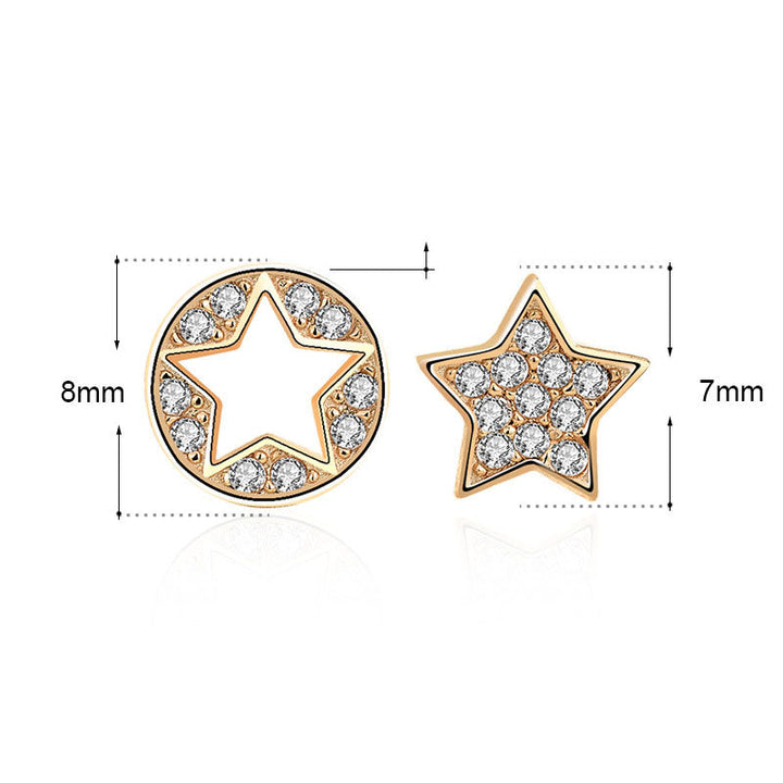 LOVCIA Asymmetric Sterling Silver Star Stud Earrings for Women with Cubic Zirconia