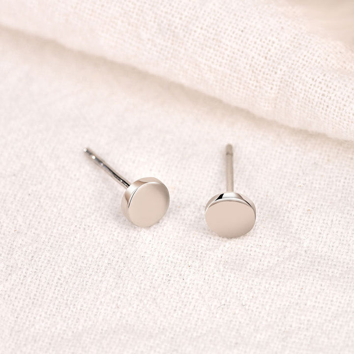 LOVCIA Sterling Silver Mini Round Stud Earrings for Women with Rhodium Plating