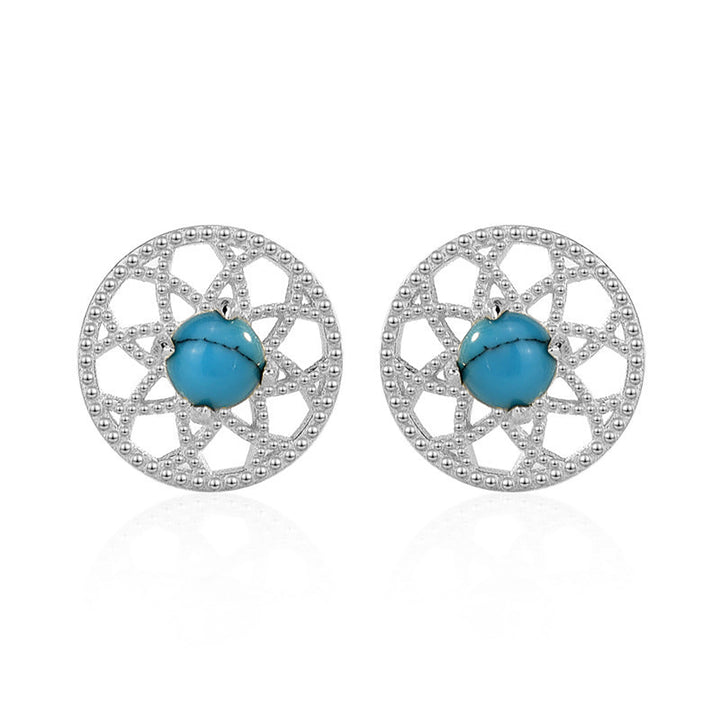 LOVCIA Natural Turquoise 925 Sterling Silver Stud Earrings for Women with 14K Gold/Rhodium Finish - LOVCIA