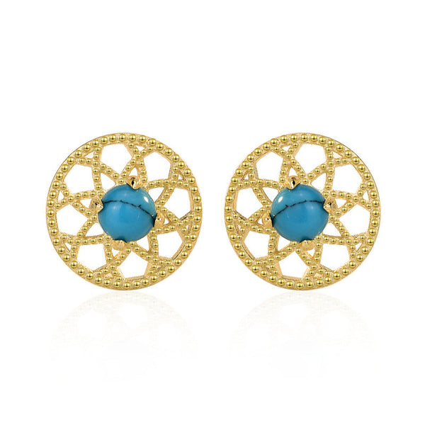 LOVCIA Natural Turquoise 925 Sterling Silver Stud Earrings for Women with 14K Gold/Rhodium Finish