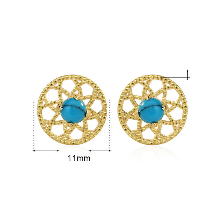 LOVCIA Natural Turquoise 925 Sterling Silver Stud Earrings for Women with 14K Gold/Rhodium Finish