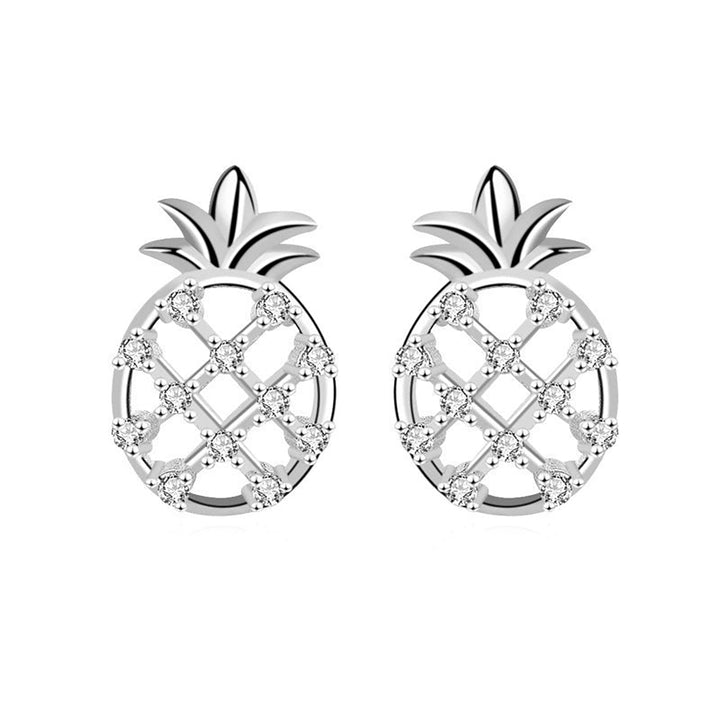 LOVCIA Charming CZ Pineapple Design 925 Sterling Silver Stud Earrings for Women - LOVCIA