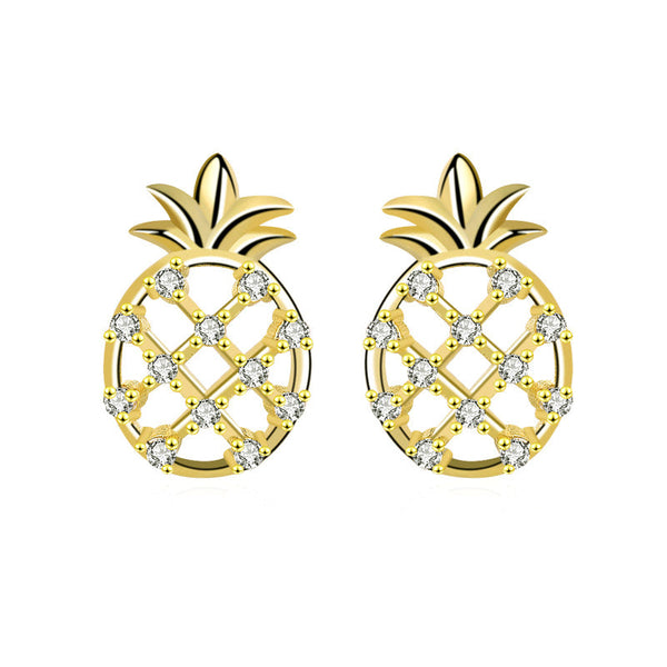 LOVCIA Charming CZ Pineapple Design 925 Sterling Silver Stud Earrings for Women