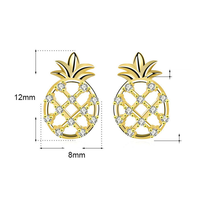 LOVCIA Charming CZ Pineapple Design 925 Sterling Silver Stud Earrings for Women