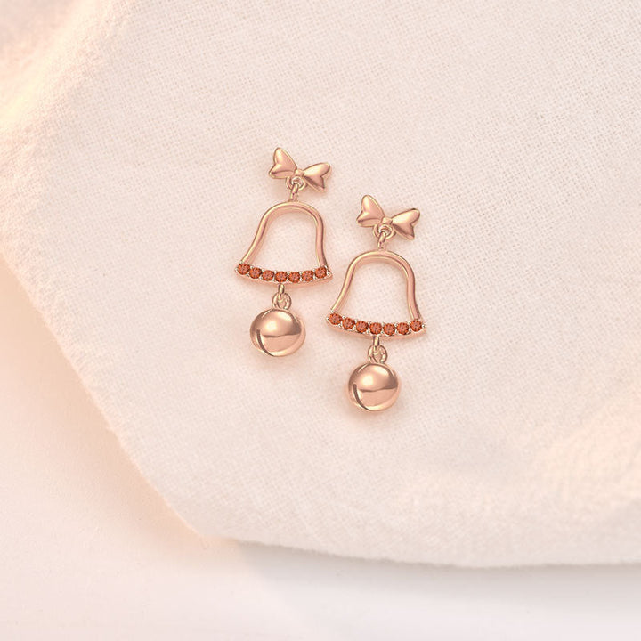 LOVCIA Charming Red CZ Bell Rose Gold Plated 925 Sterling Silver Drop Earrings for Women