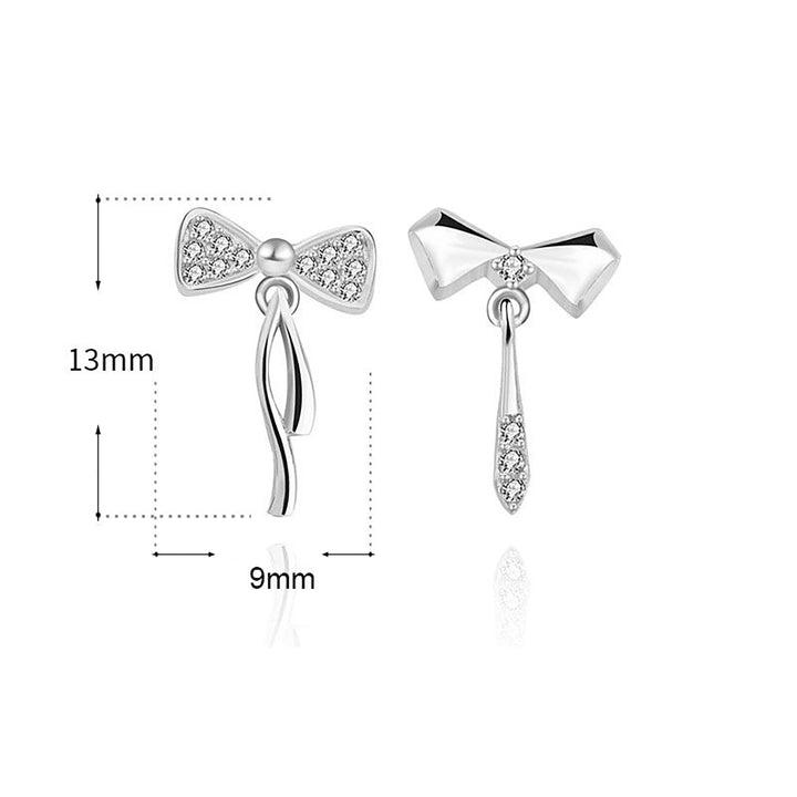 LOVCIA Elegant Asymmetric Bowknot CZ 925 Sterling Silver Drop Earrings for Women - LOVCIA