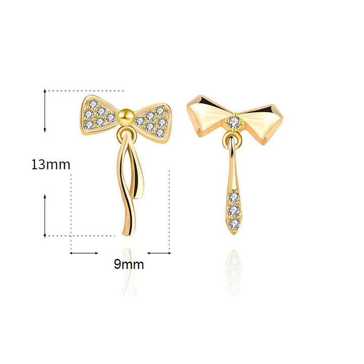 LOVCIA Elegant Asymmetric Bowknot CZ 925 Sterling Silver Drop Earrings for Women