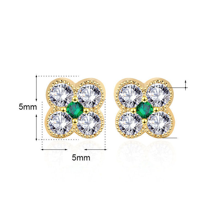 LOVCIA Sterling Silver Four Leaf Clover CZ Stud Earrings for Women