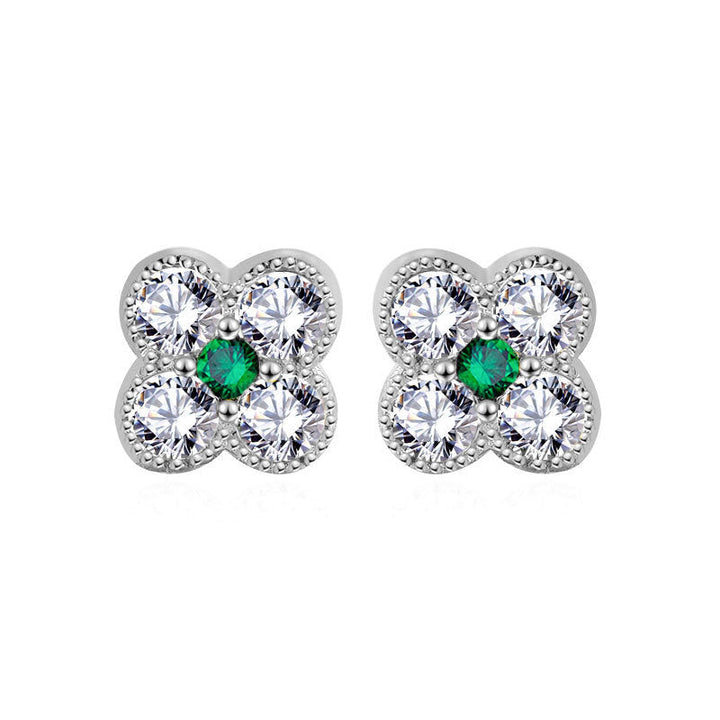 LOVCIA Sterling Silver Four Leaf Clover CZ Stud Earrings for Women