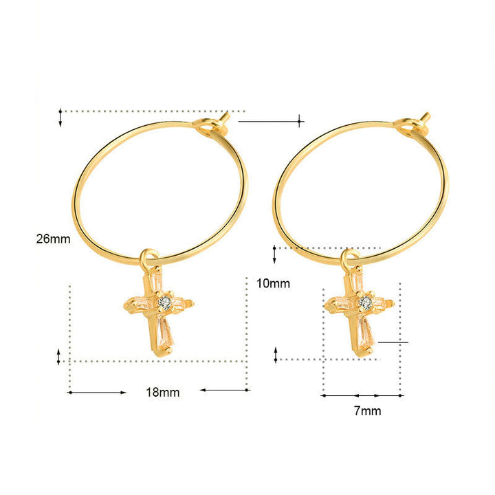 LOVCIA Elegant 925 Sterling Silver Cross Circle Hoop Earrings for Women with AAA Cubic Zirconia