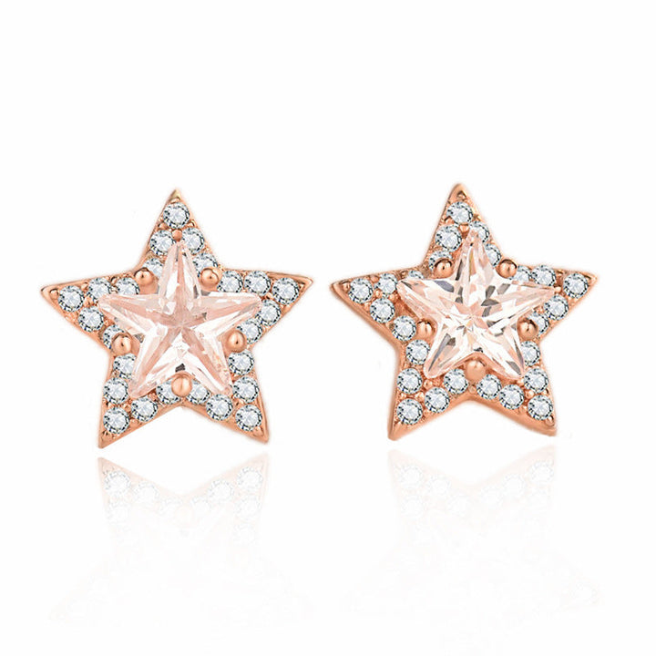 LOVCIA Rose Gold Plated 925 Sterling Silver Star Stud Earrings for Women with AAA Cubic Zirconia