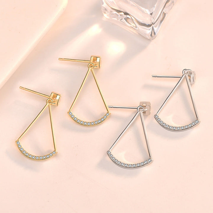 LOVCIA Elegant Triangle CZ Sterling Silver Drop Earrings for Women - 14K Gold/Rhodium Plated