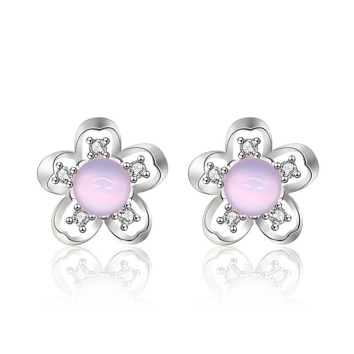 LOVCIA Sterling Silver Cubic Zirconia Plum Blossom Stud Earrings for Women