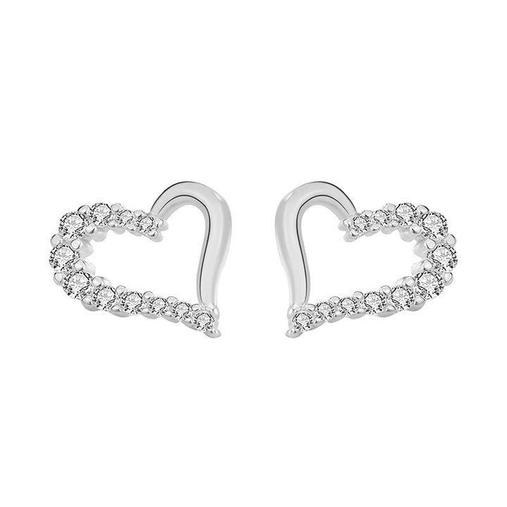 LOVCIA Irregular Hollow Heart Stud Earrings for Women in 925 Sterling Silver with AAA Cubic Zirconia