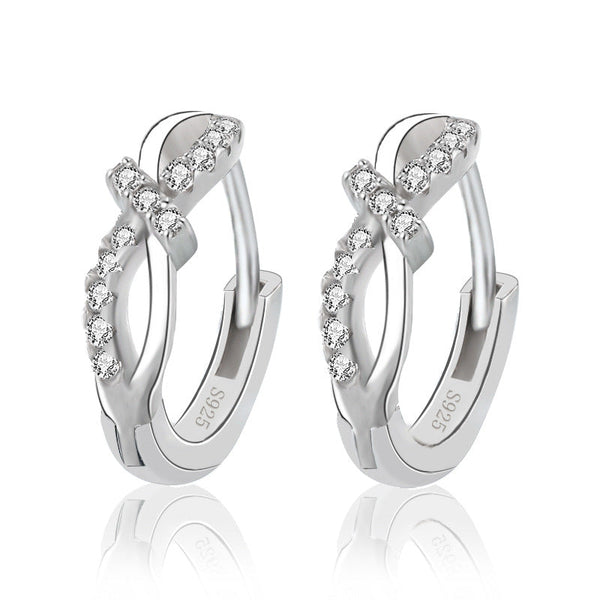 LOVCIA Elegant 925 Sterling Silver Mini Bow-knot Hoop Earrings for Women with AAA Cubic Zirconia