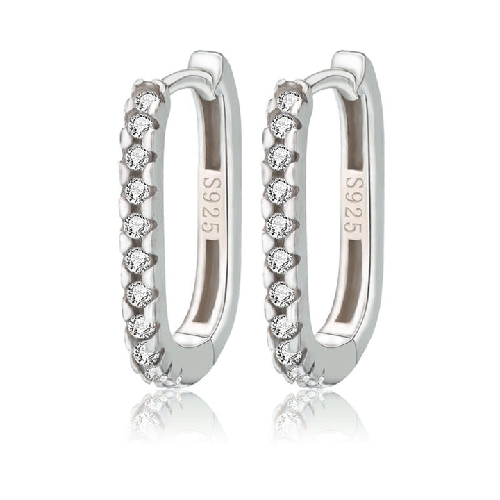 LOVCIA Elegant U Shape 925 Sterling Silver Hoop Earrings for Women with AAA Cubic Zirconia