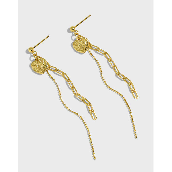 LOVCIA Dainty Heart Tassel Drop Earrings for Women in 925 Sterling Silver with 18K Gold/Rhodium Plating