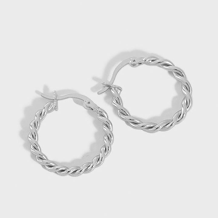 LOVCIA Elegant 925 Sterling Silver Twisted Circle Huggie Hoop Earrings for Women - LOVCIA